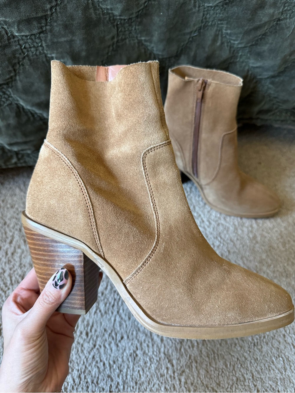 ASOS Tan Suede Ankle Booties with Stacked Heel